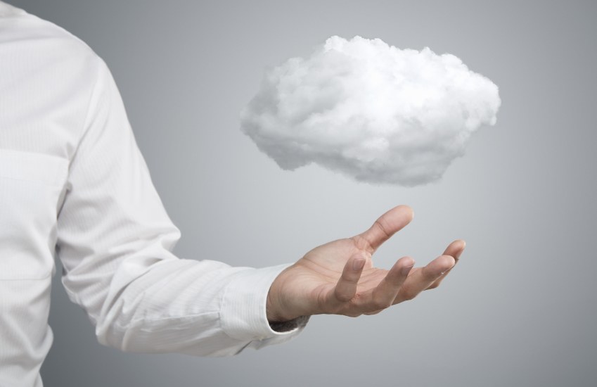 cloud-based products and man's hand